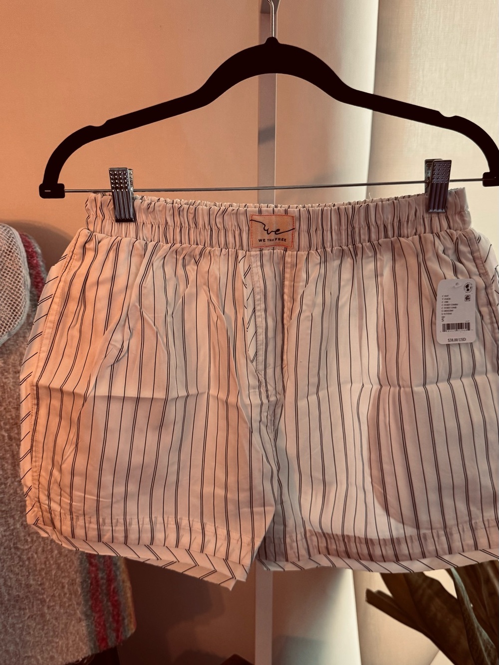 We The Free White Shorts with Navy Pinstripes
